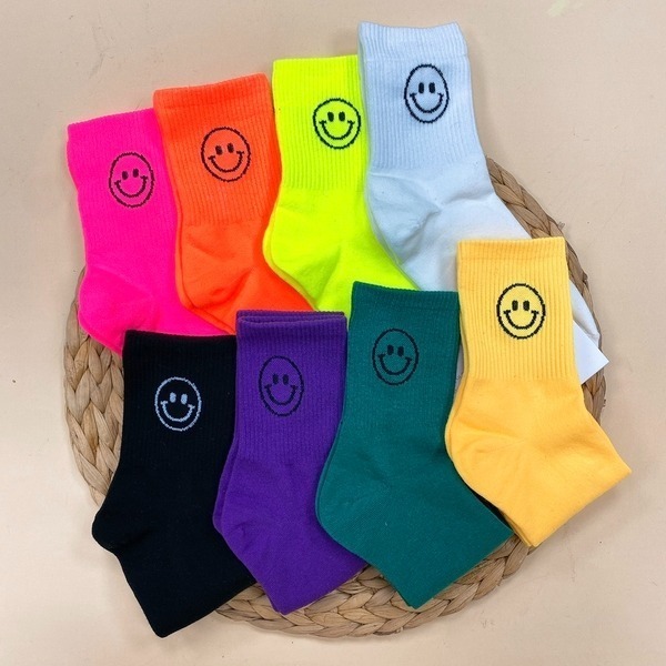 韓國襪子 微笑長筒襪 大膽玩色 螢光色 長筒襪-細節圖5