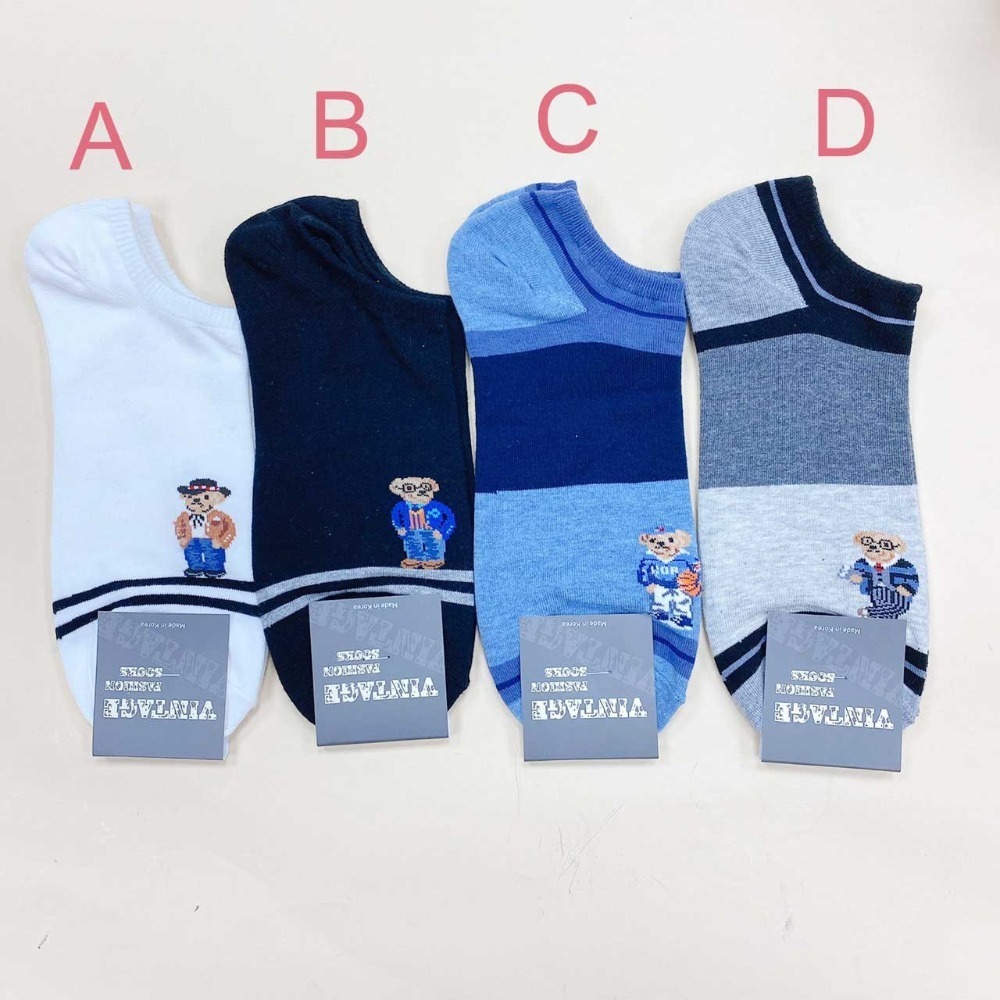 韓國男襪 船型襪 隱形襪 熊熊襪子 泰迪熊襪子 小熊襪-細節圖2