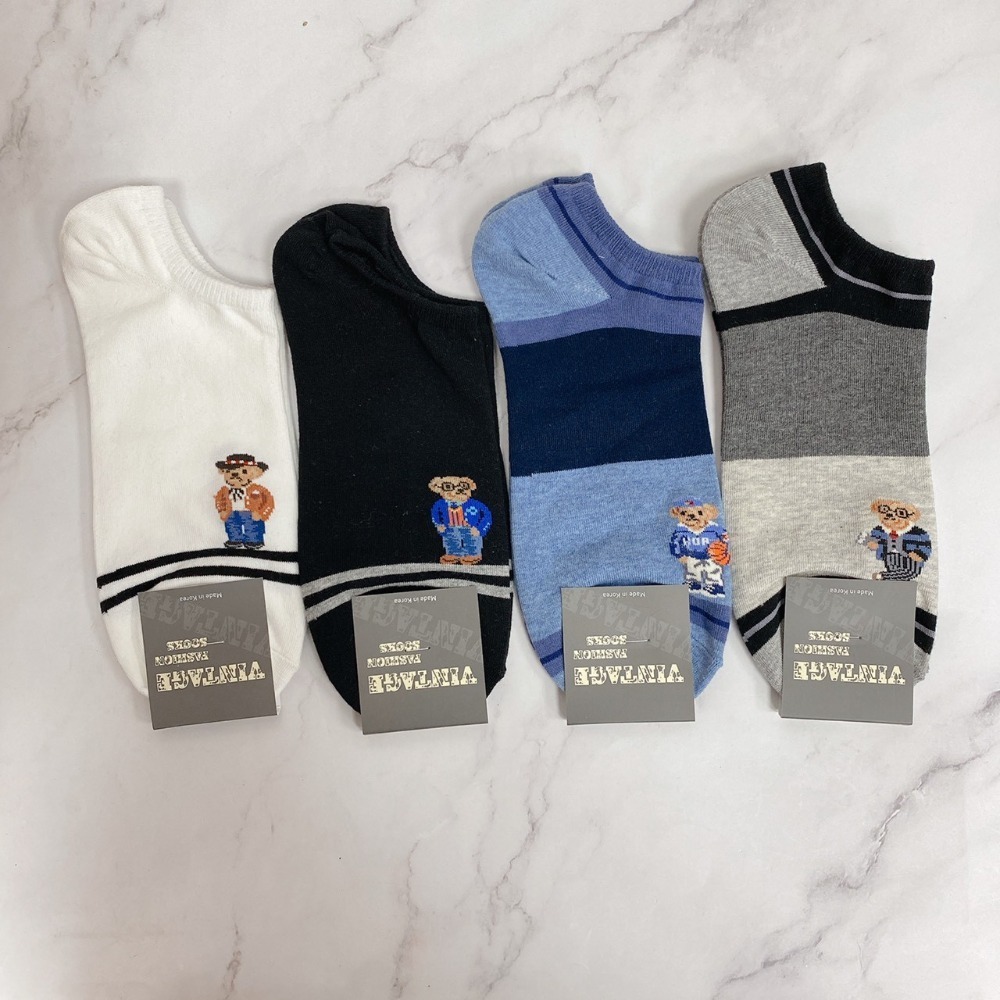 韓國男襪 船型襪 隱形襪 熊熊襪子 泰迪熊襪子 小熊襪-細節圖5