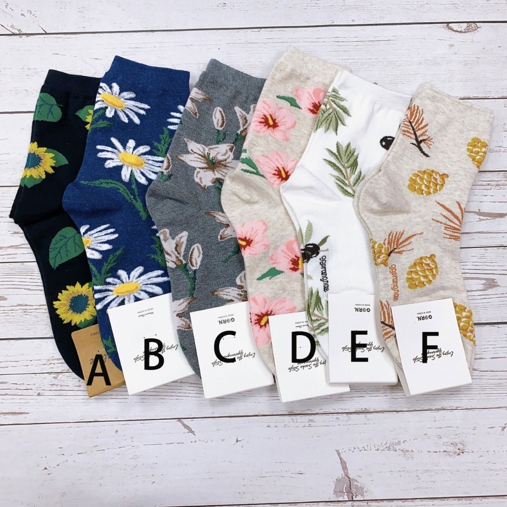 氣質小碎花 山茶花 蒲公英 櫻花 太陽花 向日葵 韓國襪子 女襪 舒適彈性襪 文青風長襪 氣質女襪-細節圖2