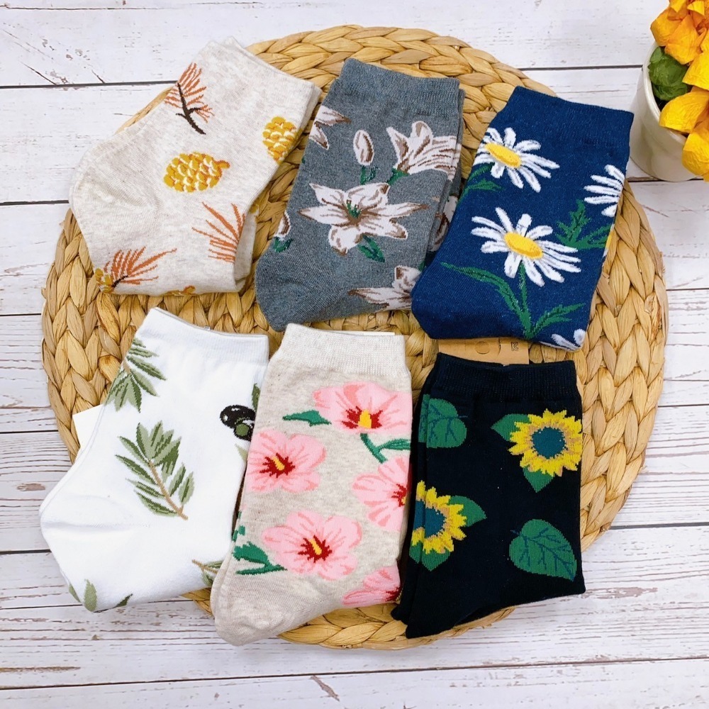 氣質小碎花 山茶花 蒲公英 櫻花 太陽花 向日葵 韓國襪子 女襪 舒適彈性襪 文青風長襪 氣質女襪-細節圖6