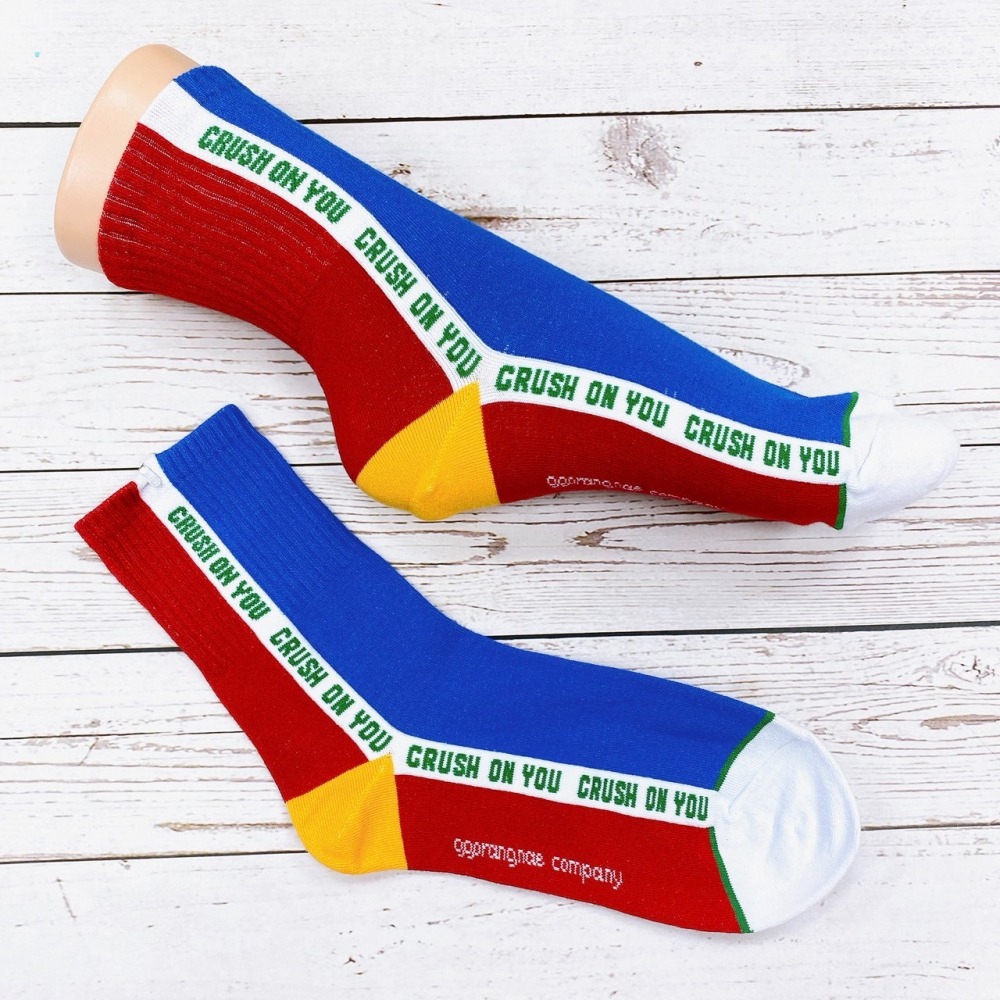 韓國襪子 撞色襪 拼接色塊襪 CRUSH ON YOU 長筒襪子 帥氣襪 潮流襪-細節圖4