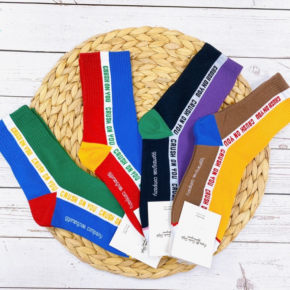 韓國襪子 撞色襪 拼接色塊襪 CRUSH ON YOU 長筒襪子 帥氣襪 潮流襪-細節圖5