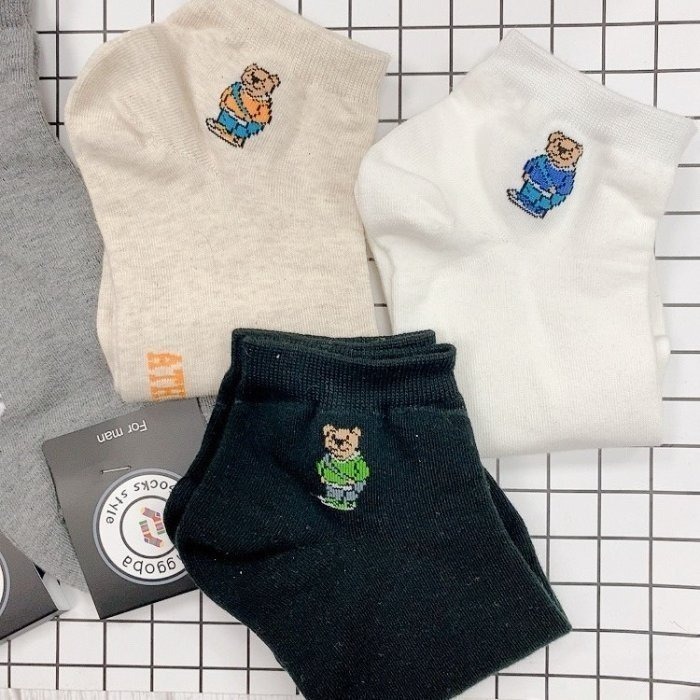 韓國男襪 短襪 熊熊襪子 泰迪熊襪子 小熊襪 韓國襪子 休閒襪-細節圖6