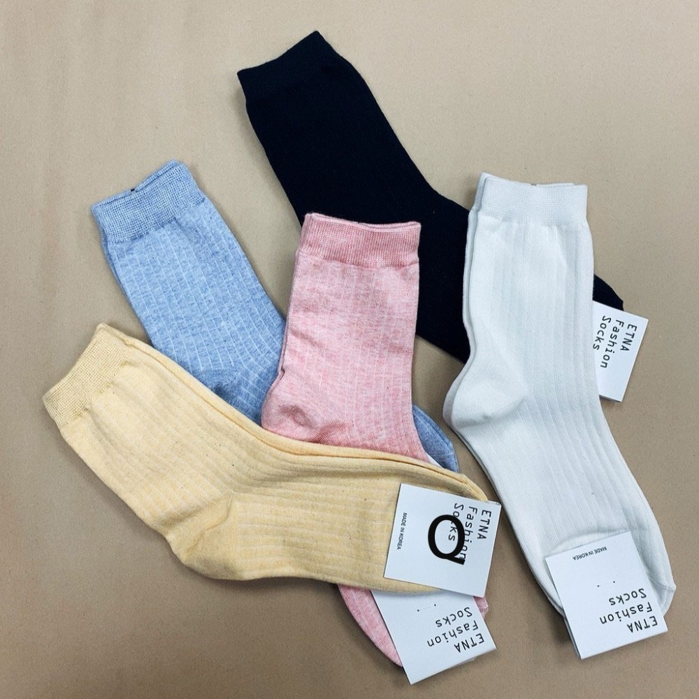 韓國 ETNA  無印風 素色簡約波紋襪子 糖果色 長筒襪 韓國襪子 素面襪子 日系簡約-細節圖3