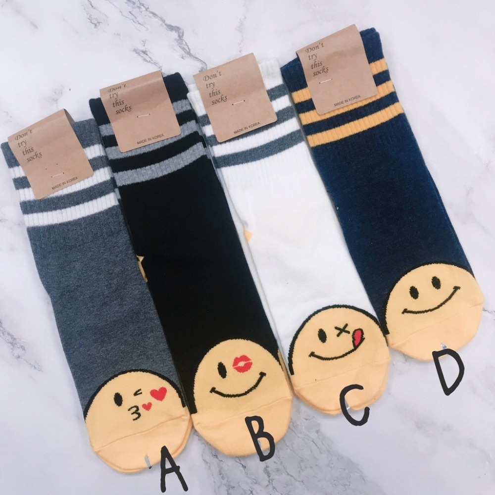 韓國襪子 微笑 長筒襪 條紋襪 表情襪 運動風  正韓襪-細節圖2