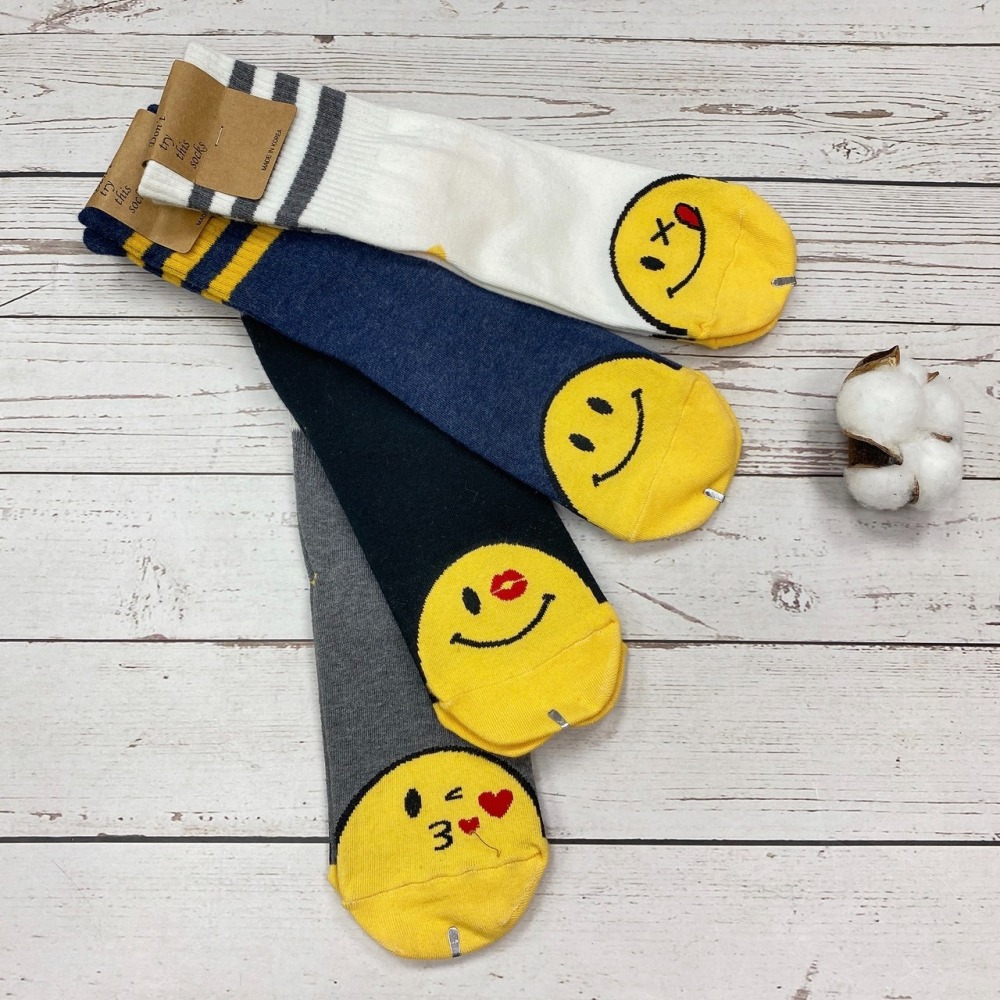韓國襪子 微笑 長筒襪 條紋襪 表情襪 運動風  正韓襪-細節圖5
