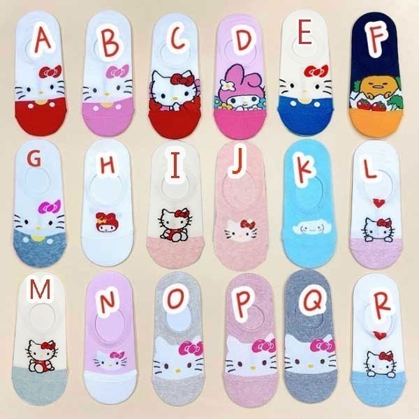 韓國襪子 三麗鷗家族 矽膠防滑隱形襪 HELLO KITTY 美樂蒂 蛋黃哥 船型襪-細節圖2