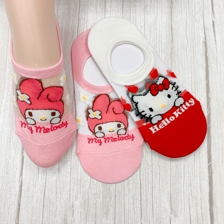 韓國襪子 三麗鷗家族 矽膠防滑隱形襪 HELLO KITTY 美樂蒂 蛋黃哥 船型襪-細節圖4