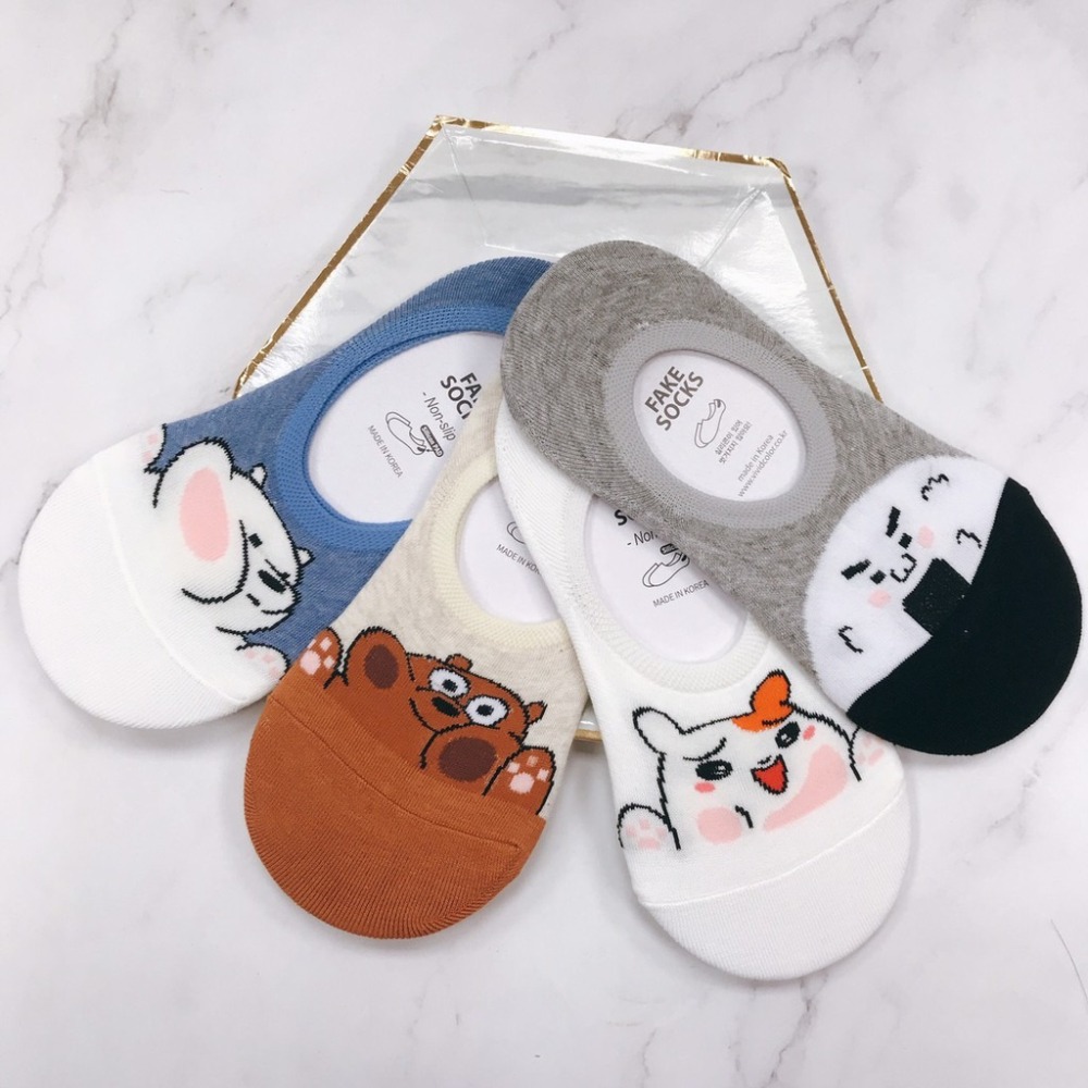 Q版動物 熊熊 飯糰 哈姆太郎 韓國襪子 矽膠防滑隱形襪 船型襪-細節圖3