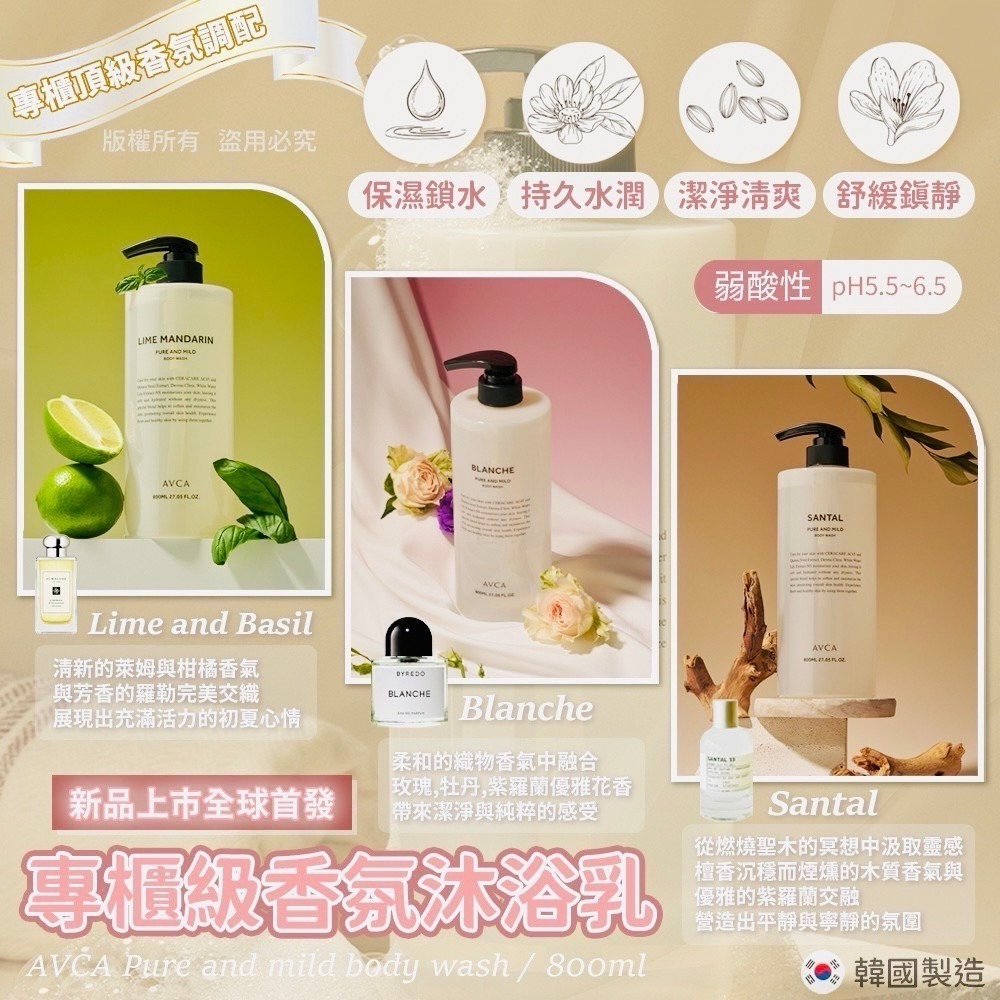 韓國 AVCA 專櫃級香氛沐浴乳 800ml 單瓶-細節圖5