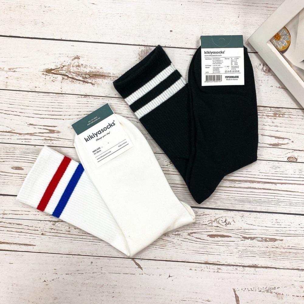 韓國襪子 KIKIYA SOCKS 男襪 條紋襪 條紋控 螺紋素色襪 長筒襪 長襪 百搭條紋襪 學生襪 七分襪 棉質襪-細節圖5