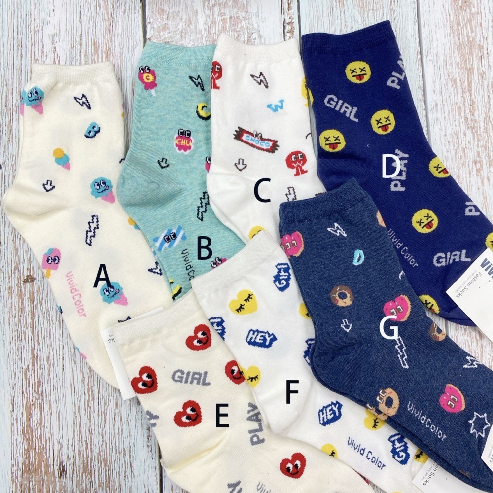 韓國襪子 電玩大作戰 女襪 長襪 笑臉 愛心 學生襪 普普風 甜點 冰淇淋 中筒襪-細節圖2