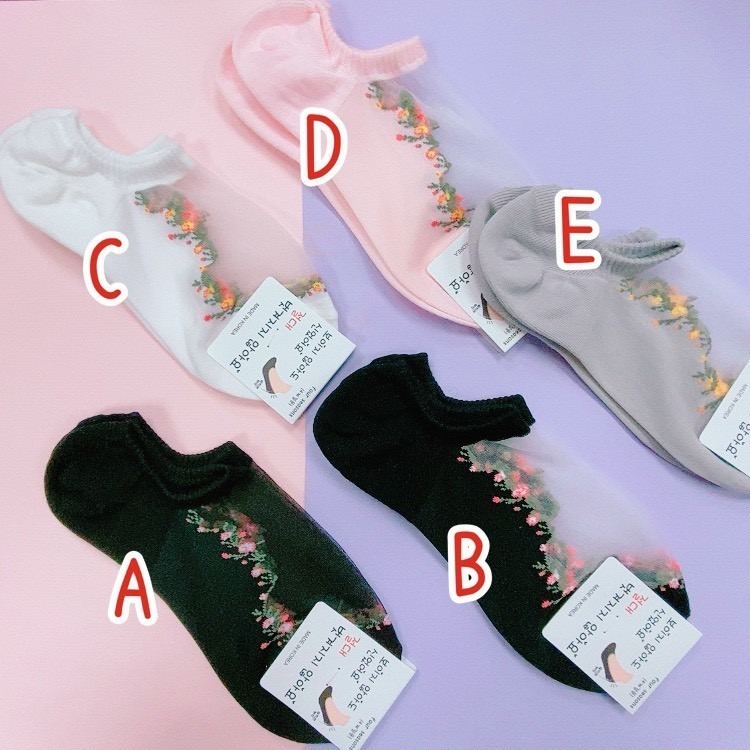 正韓襪子 女襪 透膚襪 船型襪 小碎花 碎花襪子 短襪 透明襪子 小白花 腳後跟有防脫落-細節圖2