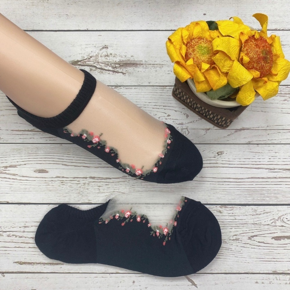 正韓襪子 女襪 透膚襪 船型襪 小碎花 碎花襪子 短襪 透明襪子 小白花 腳後跟有防脫落-細節圖3