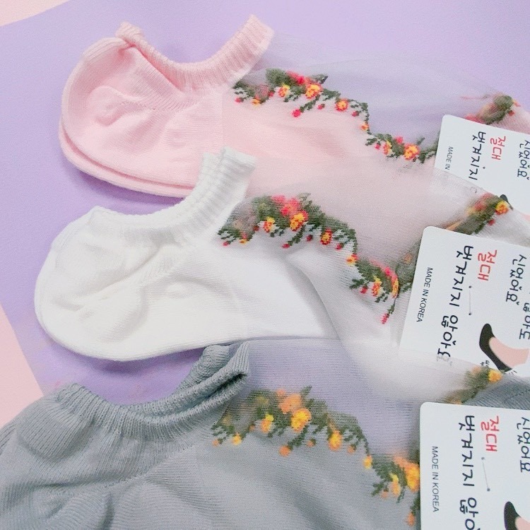 正韓襪子 女襪 透膚襪 船型襪 小碎花 碎花襪子 短襪 透明襪子 小白花 腳後跟有防脫落-細節圖4