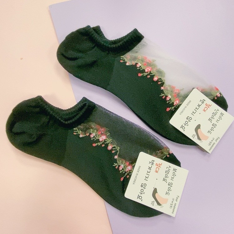 正韓襪子 女襪 透膚襪 船型襪 小碎花 碎花襪子 短襪 透明襪子 小白花 腳後跟有防脫落-細節圖5