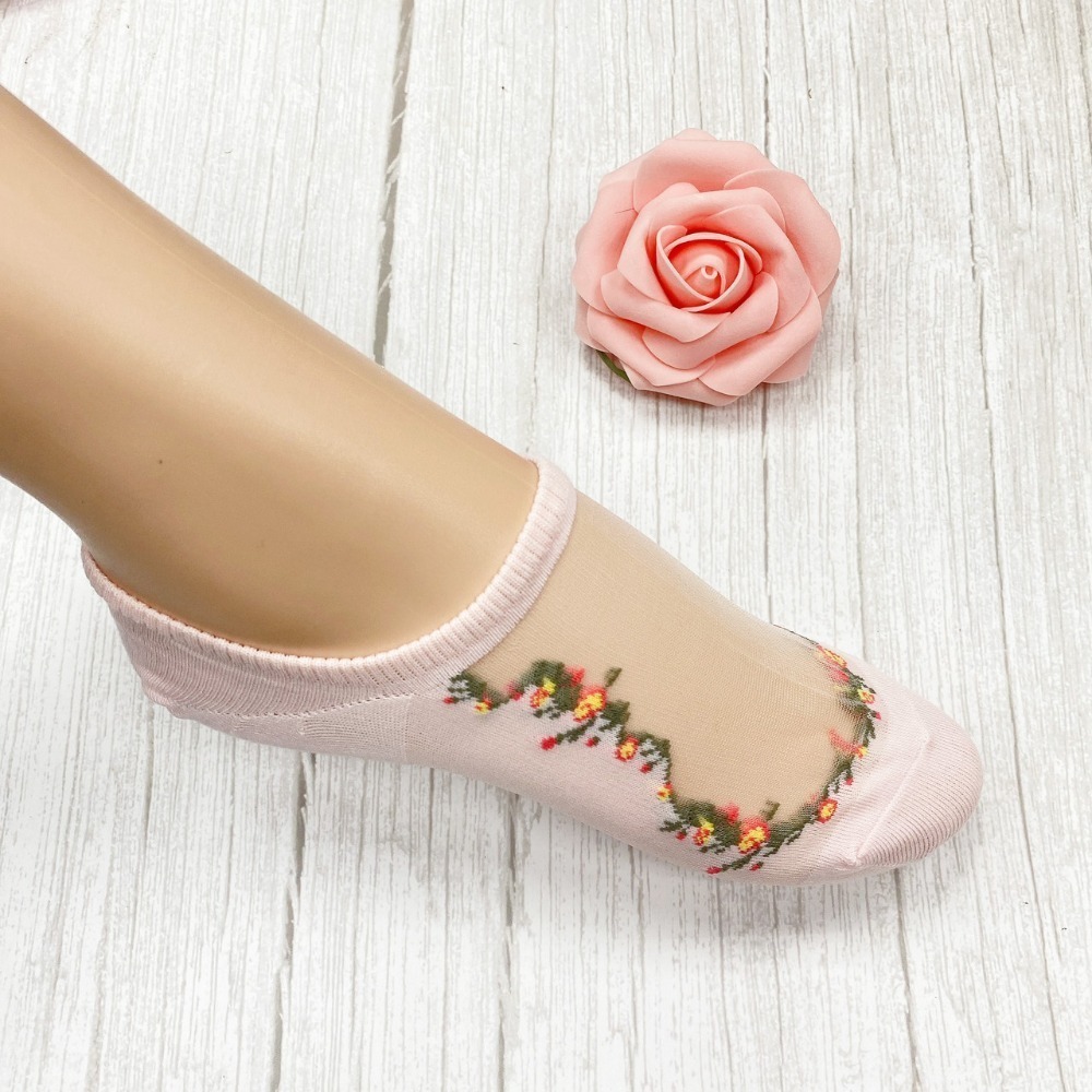 正韓襪子 女襪 透膚襪 船型襪 小碎花 碎花襪子 短襪 透明襪子 小白花 腳後跟有防脫落-規格圖5