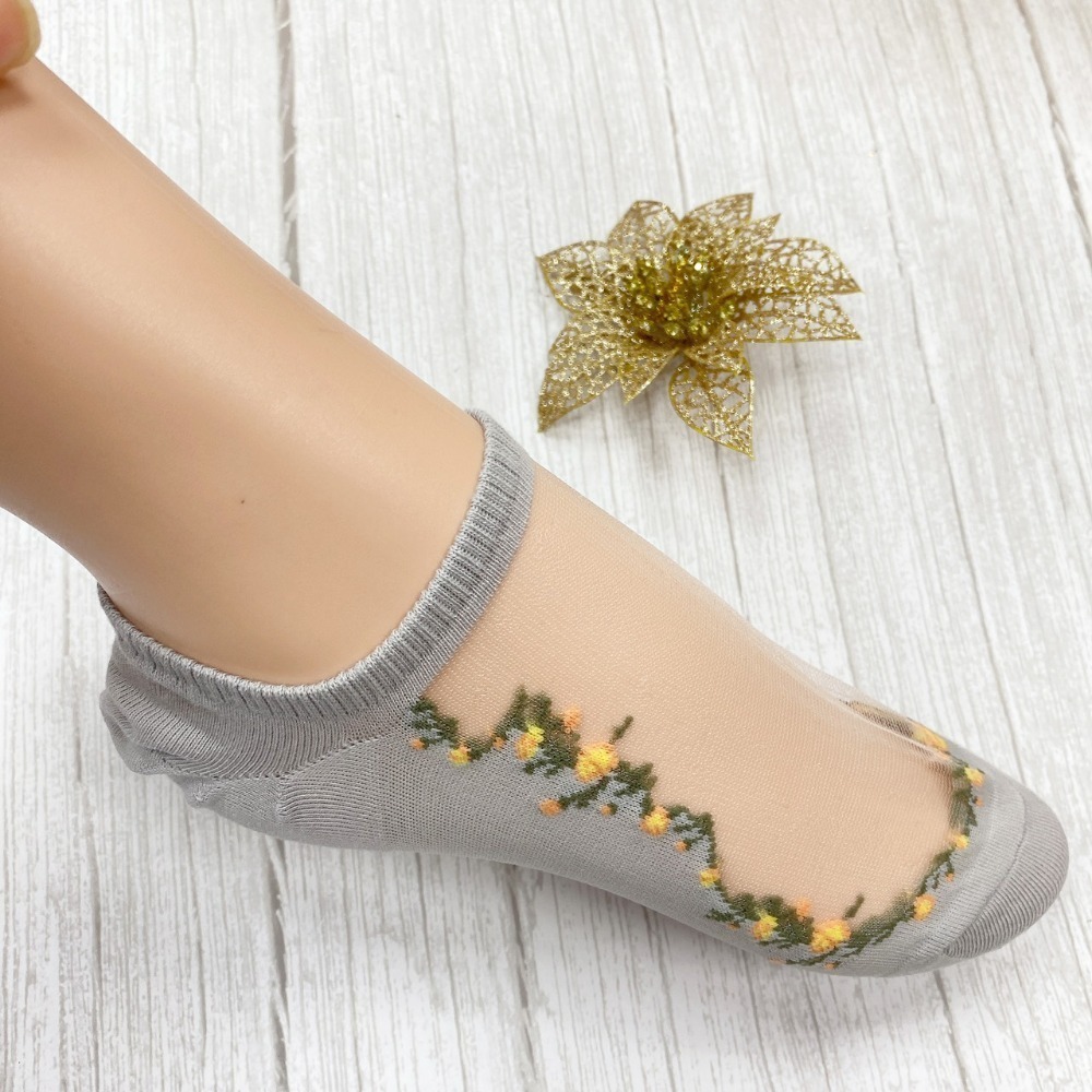 正韓襪子 女襪 透膚襪 船型襪 小碎花 碎花襪子 短襪 透明襪子 小白花 腳後跟有防脫落-規格圖5