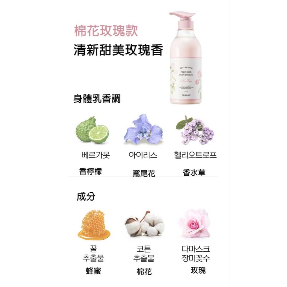DEOPROCE 迪普詩 滋潤香氛身體乳  花香麝香款 棉花玫瑰款 500ml 現貨-細節圖6