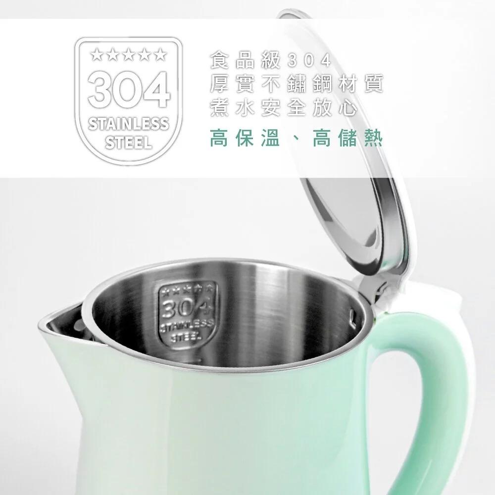 304不銹鋼雙層亮面快煮壺1.8L 大容量/超美配色/湖水綠-細節圖3