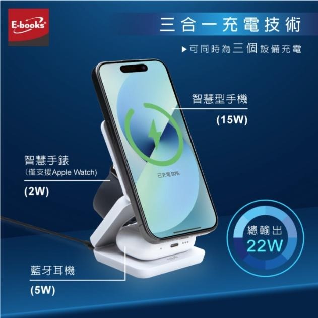E-books B98 22W三合一支架摺疊磁吸快充無線充電器 方便折疊 快充架 追劇神器-細節圖2