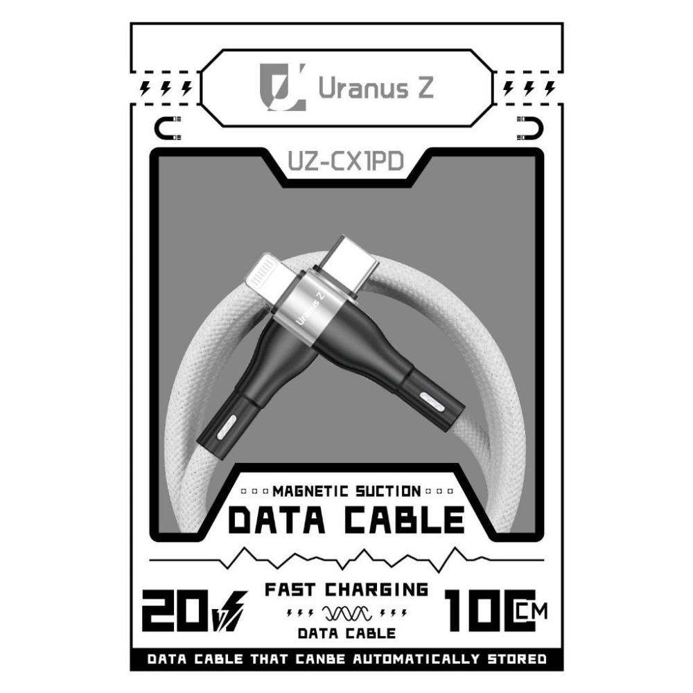 Uranus Z Type C-8pin磁吸可收納PD20W快充CX1PD 黑/白 磁吸線 不打結 易收納-細節圖2