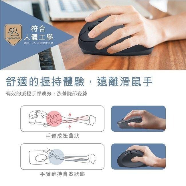 E-books M75人體工學垂直式6鍵式靜音無線滑鼠S 舒適 人體工學 長時間工作 繪圖 保護手腕 手感佳-細節圖3