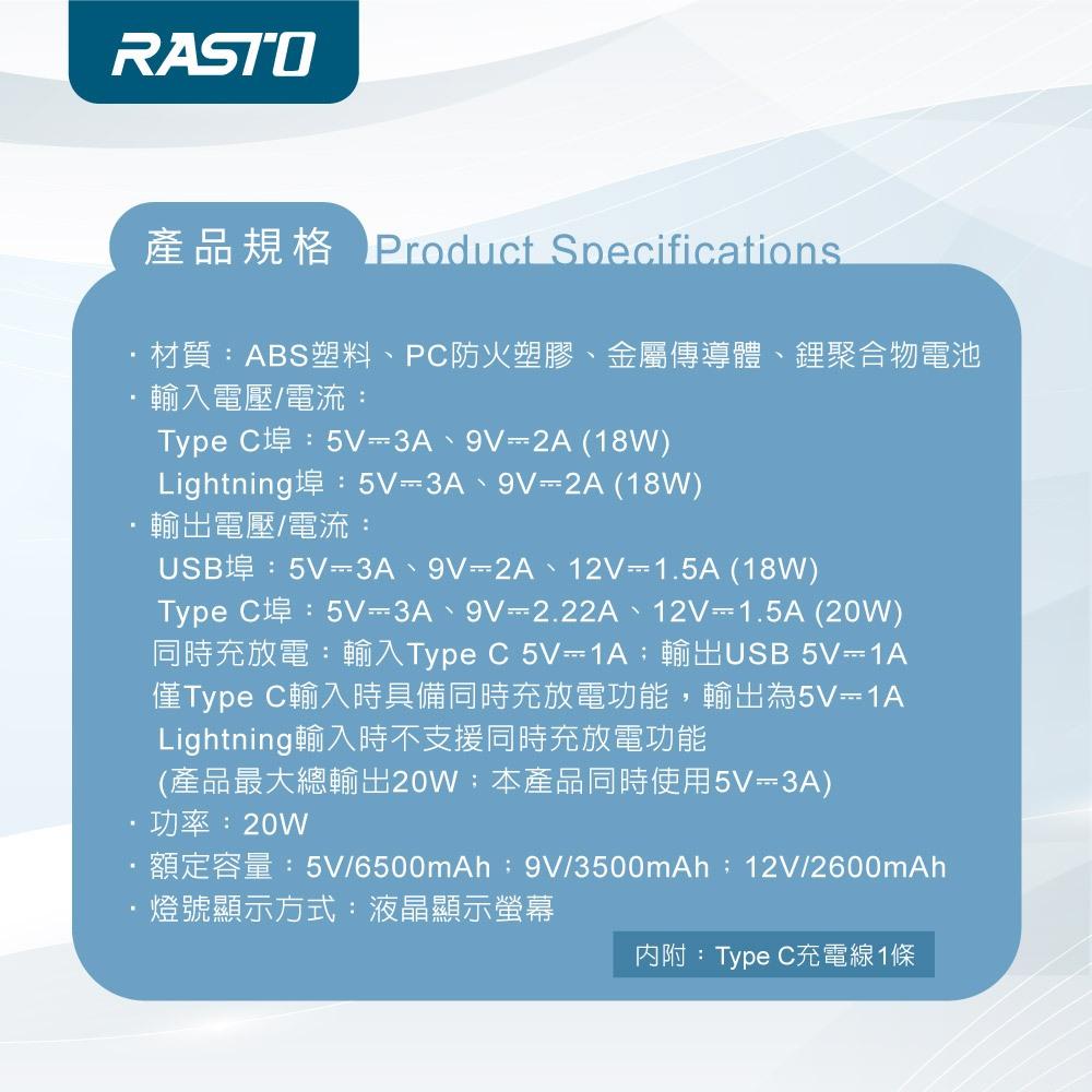 RASTO RB35 電量顯示雙向快充版行動電源 快速充電 旅行 雙向快充 出國 隨身 顯示電量-細節圖5