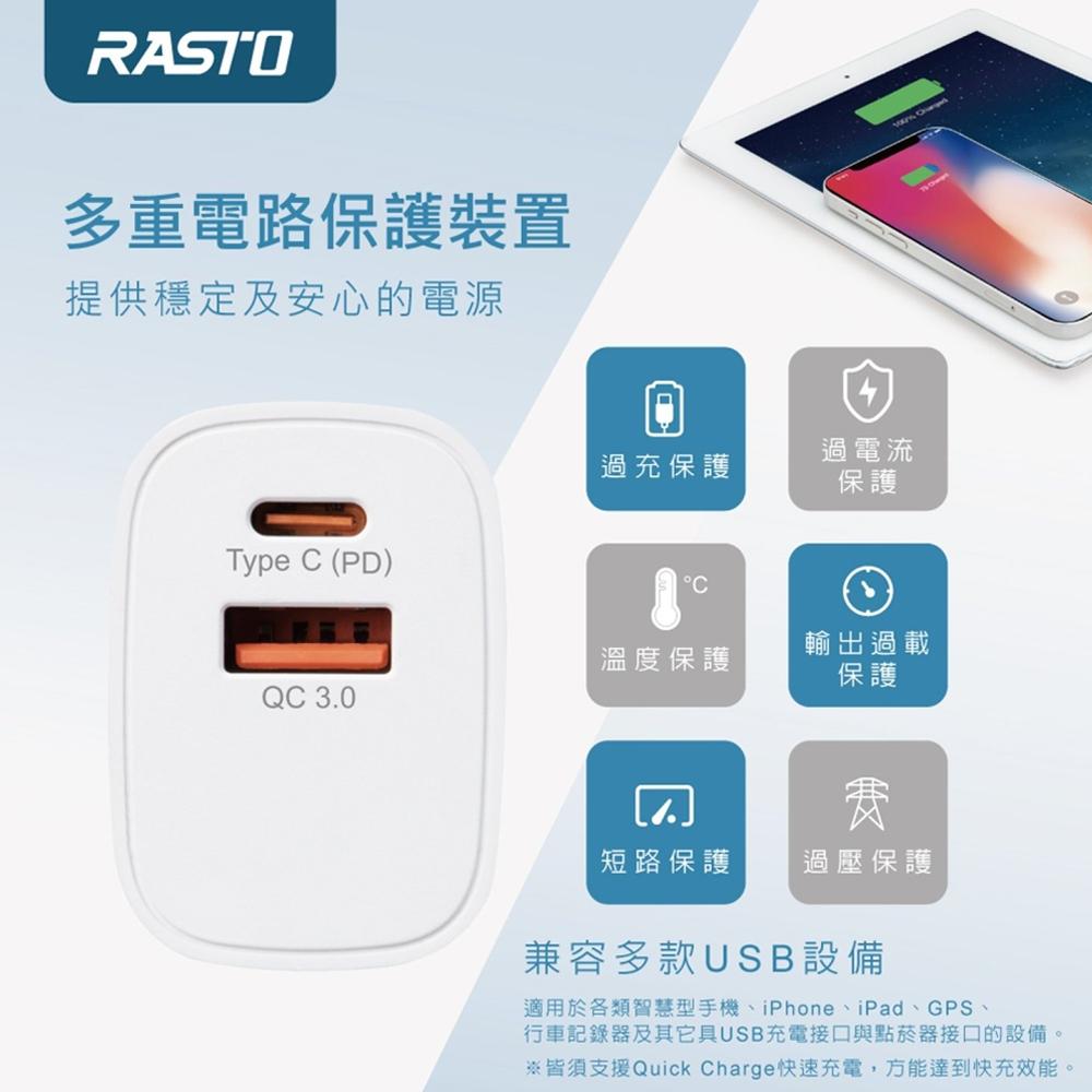 RASTO RB32 20W PD+QC3.0充電器 + 40W快充傳輸線組 QC認證 快充頭 快速充電-細節圖3