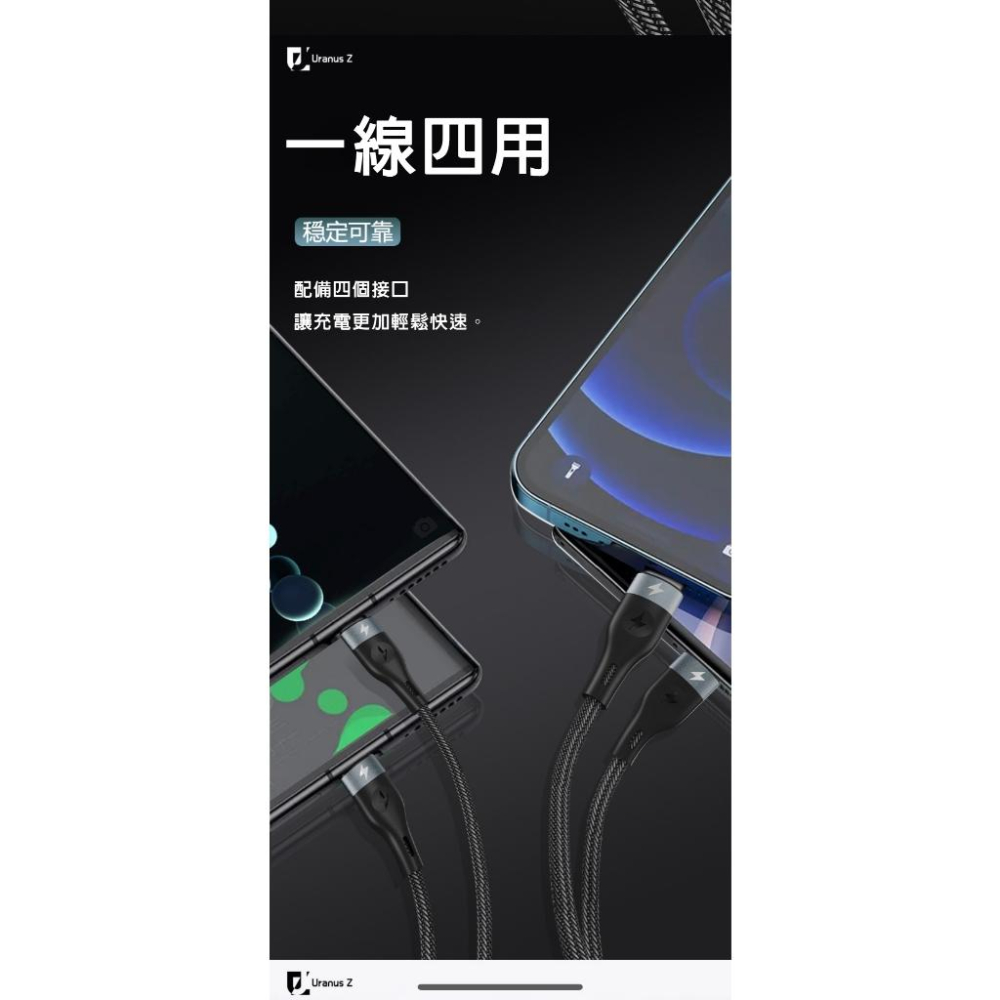 Uranus Z Type C 一拖四數據線CC72-2米100W/27W(CCLL) 多重接頭 一條多用 一拖四充電線-細節圖6