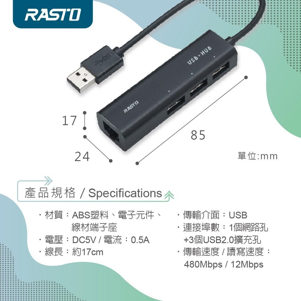 RASTO RH6 USB轉RJ45網路孔+3孔USB集線器-細節圖2