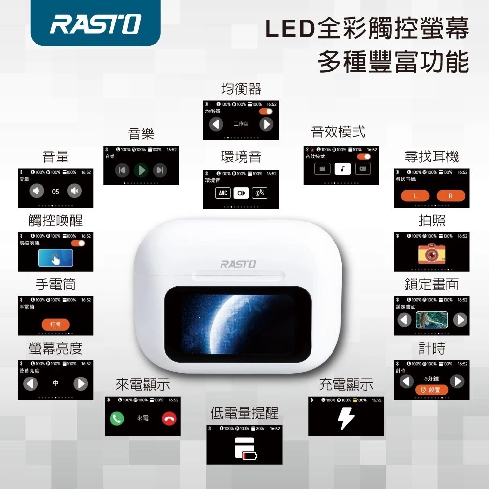 RASTO RS70 AI智能全觸控螢幕ANC ENC主動降噪藍牙5.4耳機 觸控螢幕 直覺操作-細節圖4