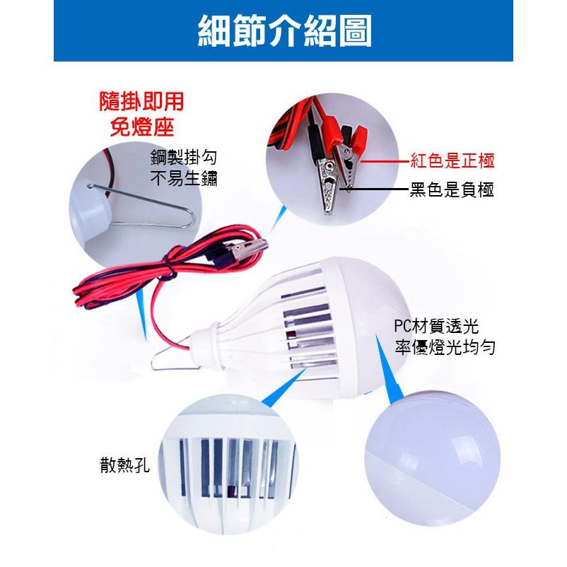 【傻瓜批發】(Q516) 12V18W帶線鱷魚夾子LED燈 18瓦球泡燈 地攤夜市燈 露營燈泡 修車燈釣魚燈 板橋現貨-細節圖3