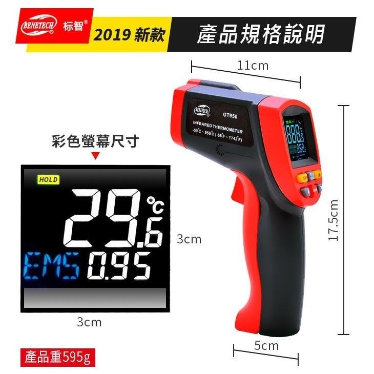 【傻瓜批發】(GT950)彩色螢幕9點雷射測溫槍 台灣總代理保固二年 紅外線測溫儀 950度溫度計 板橋現貨-細節圖4