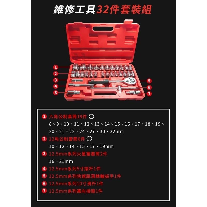 板橋現貨【32件套筒工具組】四分棘輪扳手.起子套筒組.汽修維修.機車維修.六角套筒 套筒工具組【傻瓜批發】W04-細節圖3
