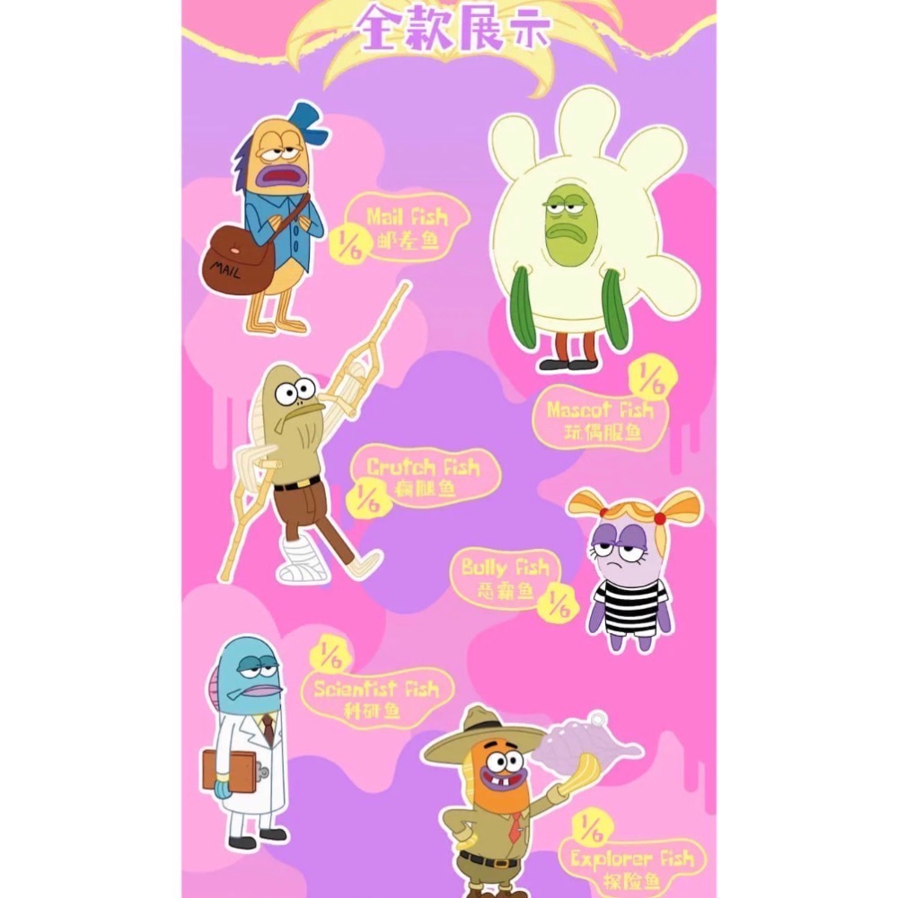 ［現貨-確認款］POPMART 泡泡瑪特 比奇堡的居民們搞怪 系列 第二彈 毛絨 吊飾 惡霸魚 探險魚 郵差魚 瘸腿魚-細節圖2