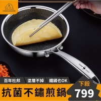 【廚房必備】抗菌不鏽鋼煎鍋 不沾鍋 炒菜鍋 平底鍋 快炒鍋炒鍋 鐵鍋 不銹鋼輕油煙炒鍋 深煎鍋 鐵煎鍋 炒飯鍋 鑄鐵炒鍋