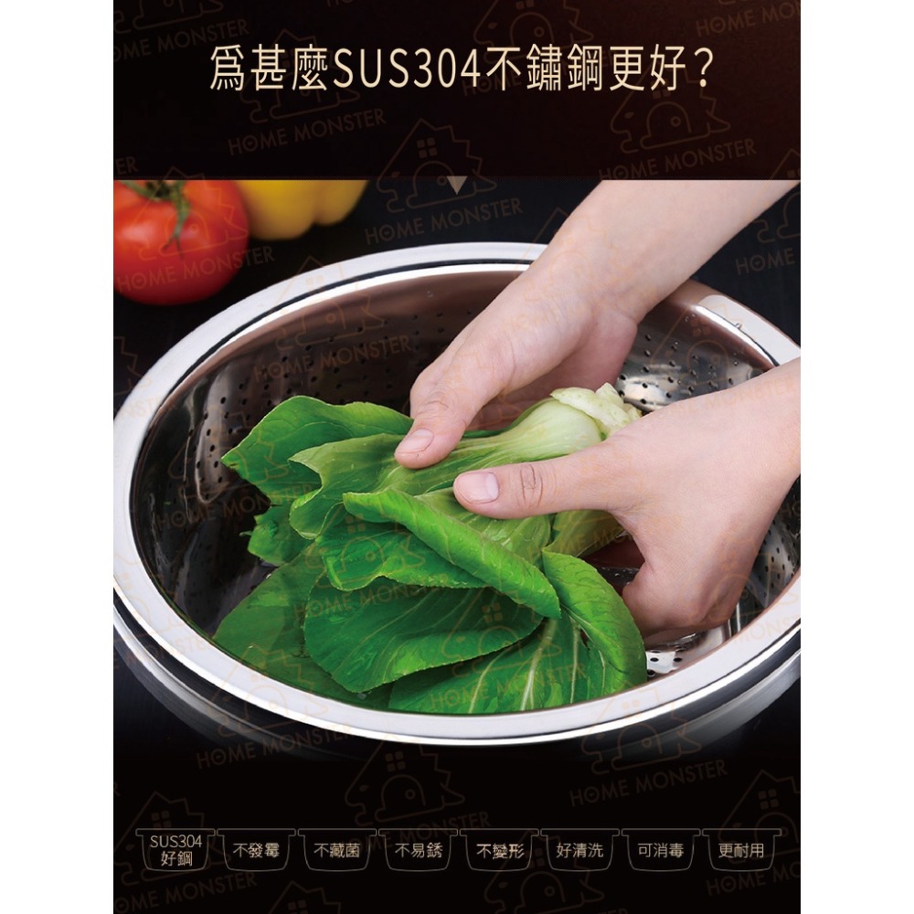 【廚房必備】304不鏽鋼瀝水盆(濾盆兩入組) 調味盆 打蛋盆 涼拌碗 洗菜盆 洗菜器 不鏽鋼盆 湯鍋 不鏽鋼碗 洗菜-細節圖7