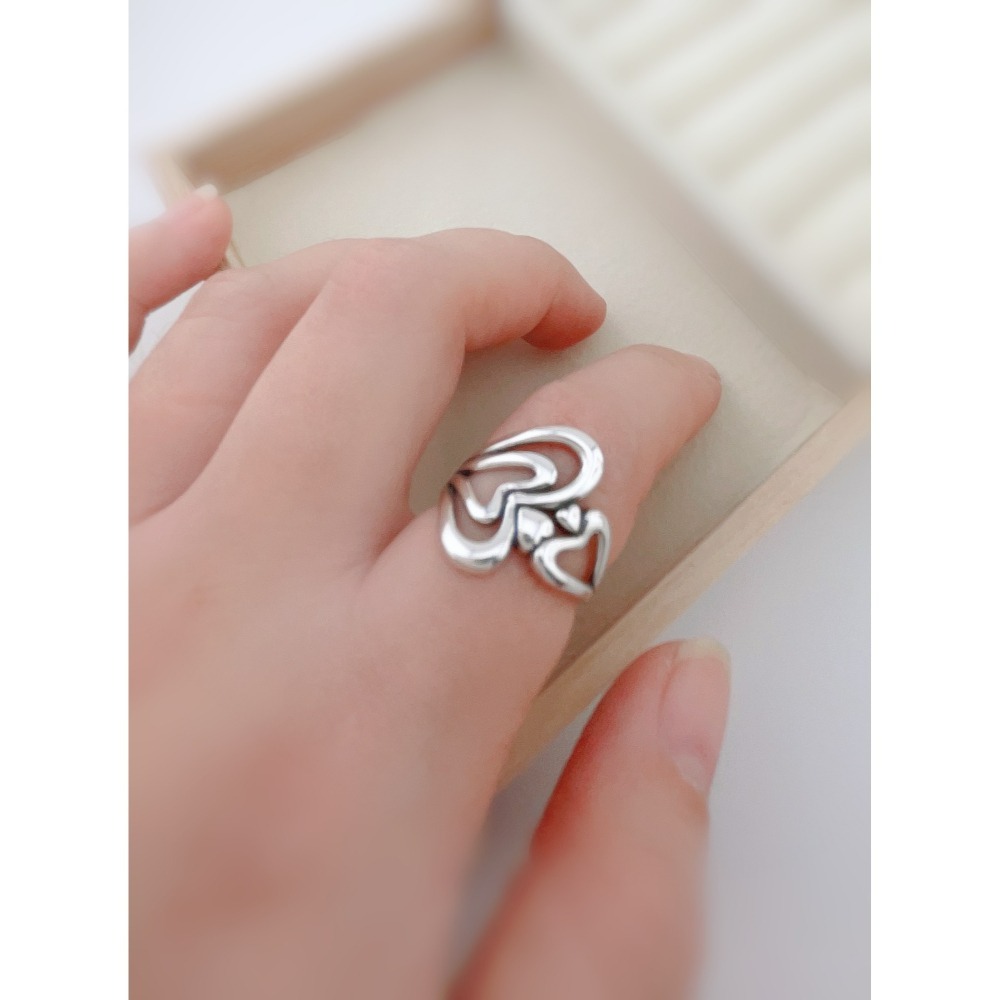 不對稱雙愛心純銀戒-細節圖3