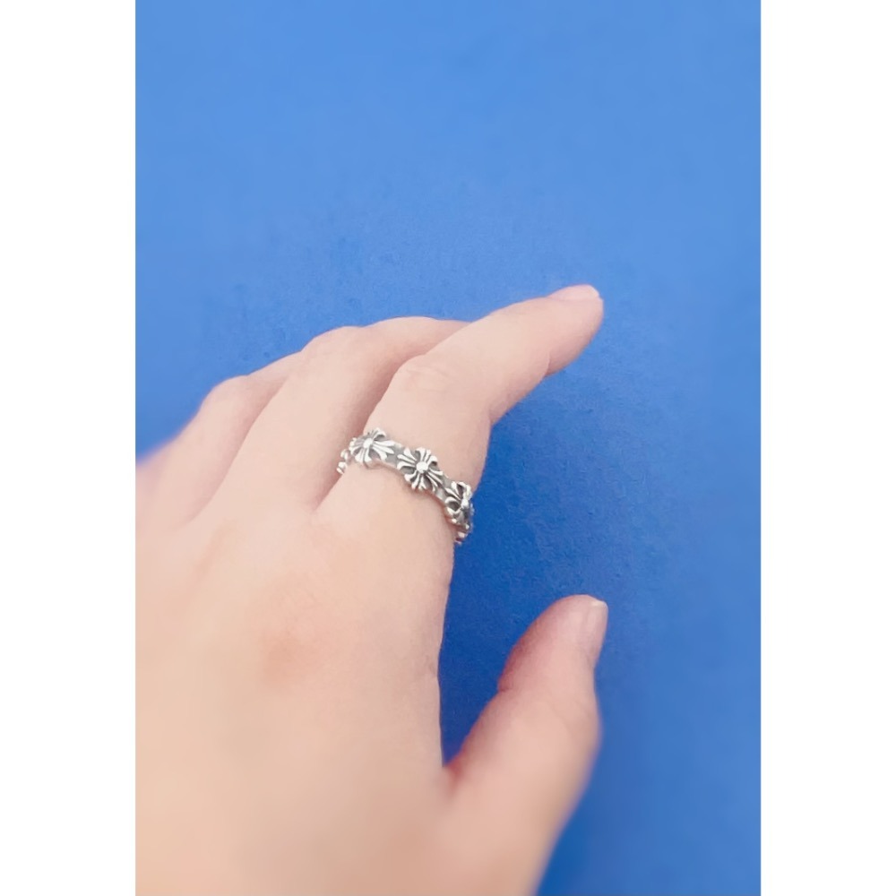 S925純銀克羅心十字架花開口戒指-細節圖3