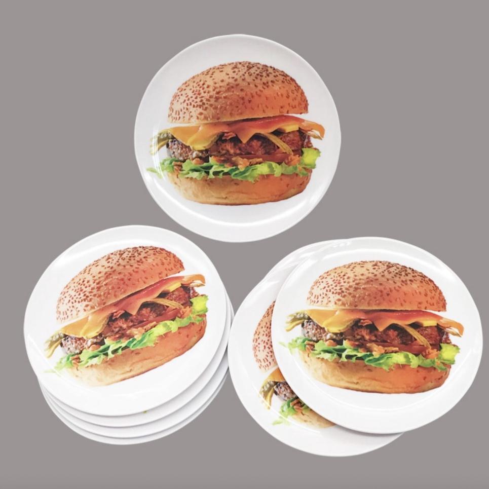 【三番雜貨屋】漢堡早餐盤 家用可愛創意餐碟 圓形 密胺材質 零食平盤耐摔不易碎-細節圖2