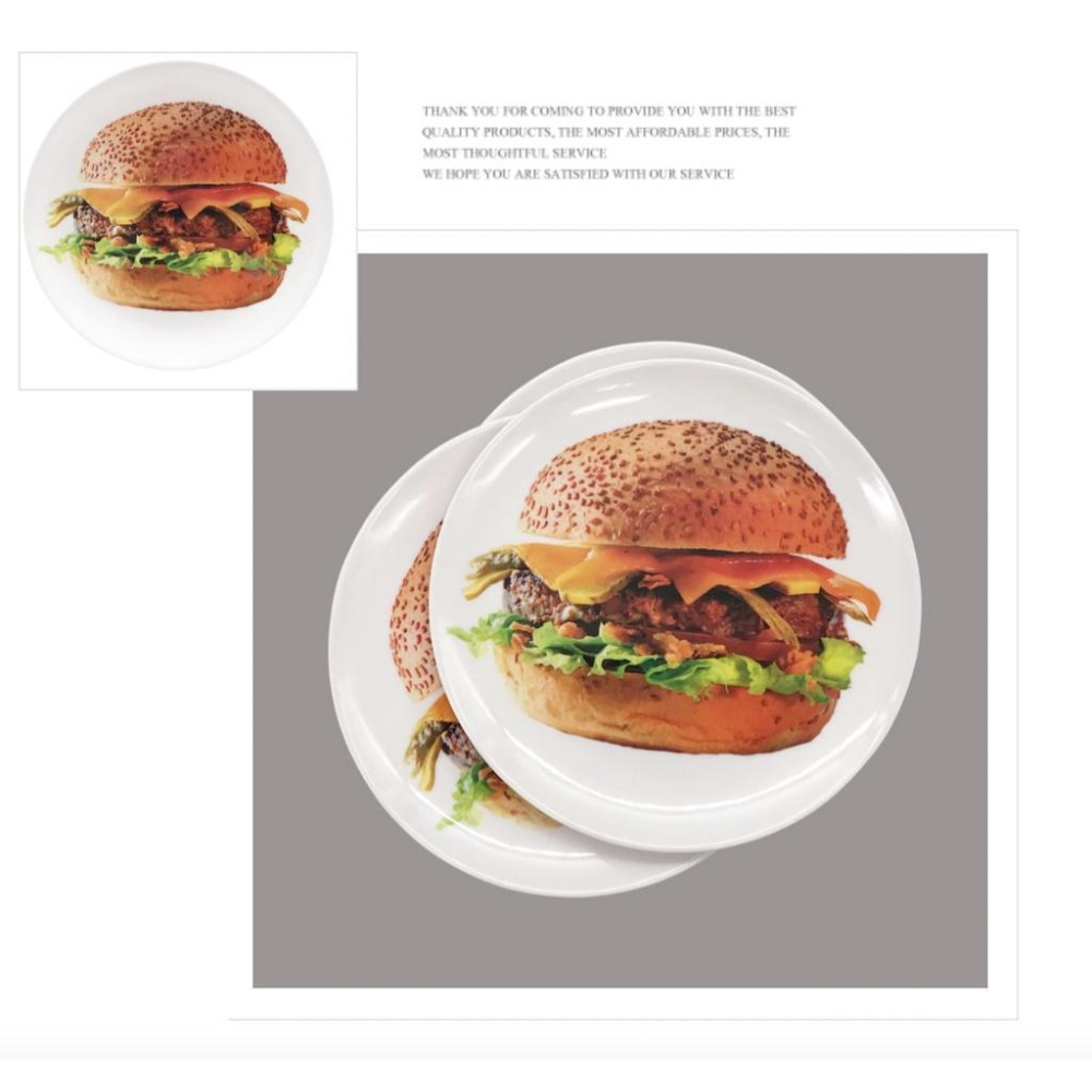 【三番雜貨屋】漢堡早餐盤 家用可愛創意餐碟 圓形 密胺材質 零食平盤耐摔不易碎-細節圖4