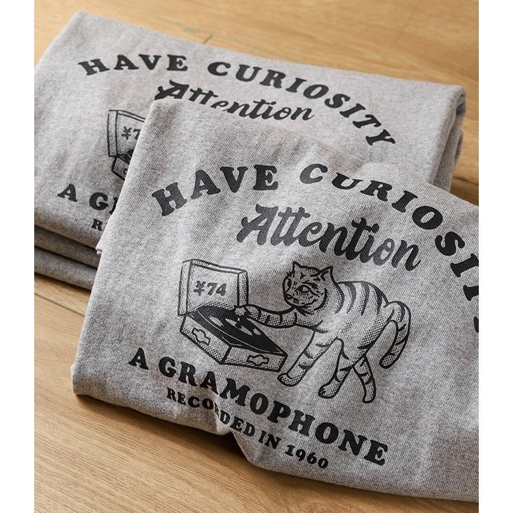 【三番雜貨屋】要不要來我家聽貓咪放歌  棉質上衣 短袖 寬鬆美式復古 原宿慵懶風 日系少女感-細節圖2