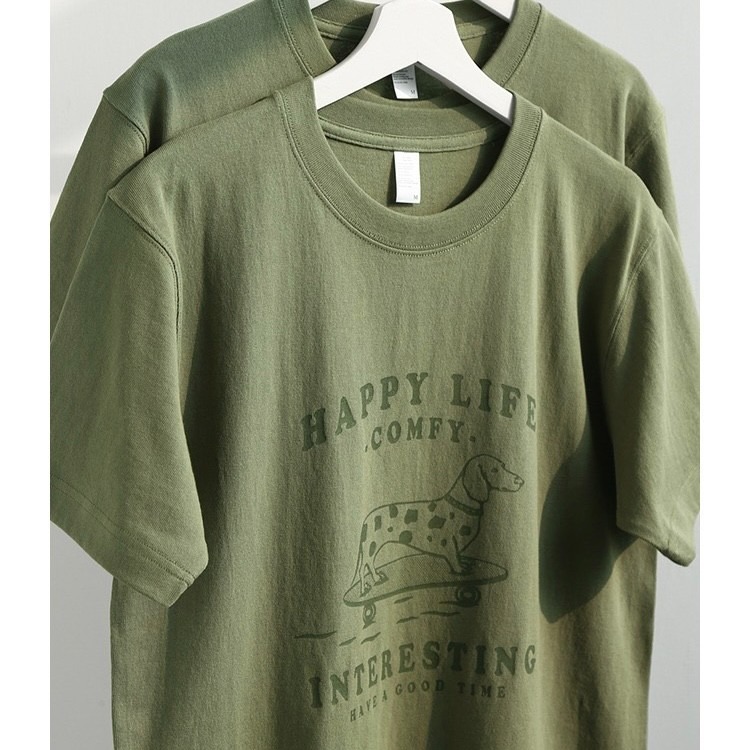 【三番雜貨屋】Happy 臘腸狗  純棉上衣 短袖 寬鬆美式復古 原宿慵懶風 日系少女感-細節圖4