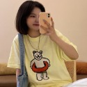 【三番雜貨屋】夏日的游泳圈熊熊 純棉T恤 美式上衣短袖 休閒風 原宿慵懶風 日系少女感-規格圖6