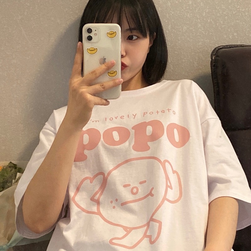 【三番雜貨屋】我是可愛的馬鈴薯 純棉T恤 美式上衣短袖 休閒風 原宿慵懶風 日系少女感-細節圖5