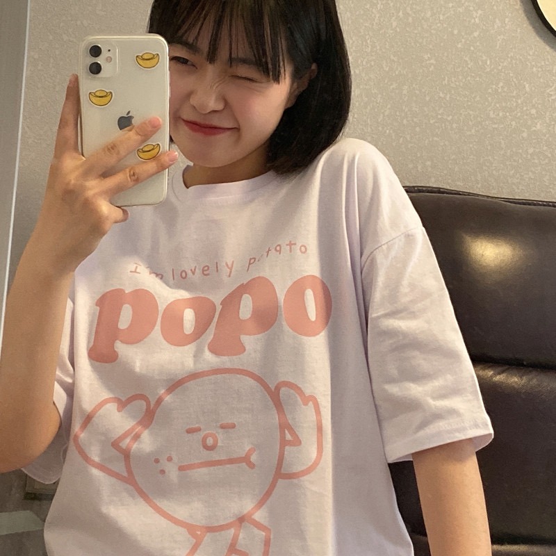 【三番雜貨屋】我是可愛的馬鈴薯 純棉T恤 美式上衣短袖 休閒風 原宿慵懶風 日系少女感-細節圖7