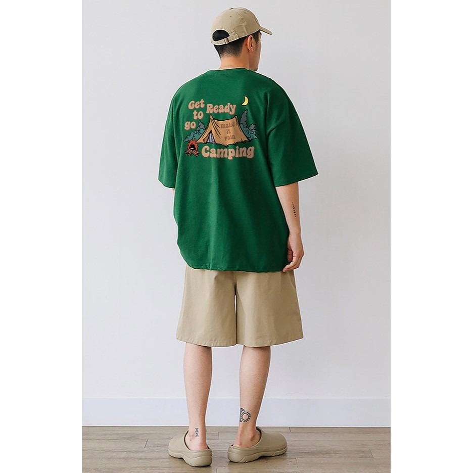 【三番雜貨屋】準備好要去露營了嗎  純棉上衣 短袖 寬鬆美式復古 原宿慵懶風 日系感-細節圖3