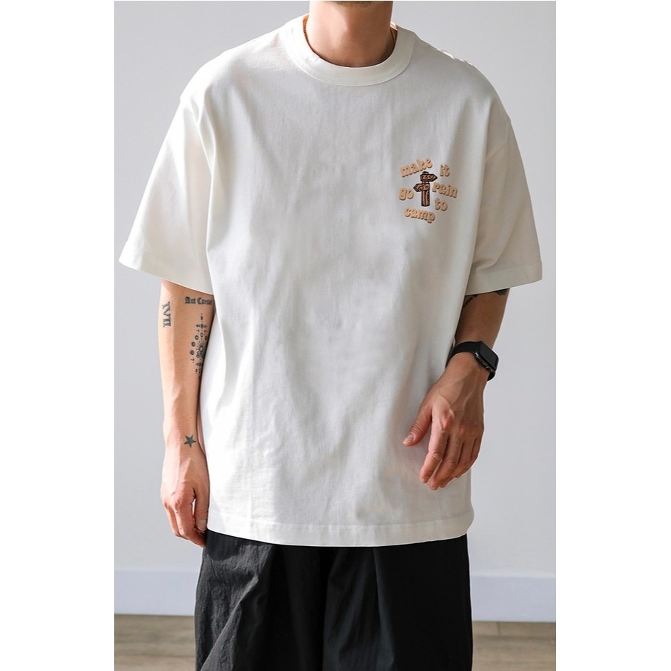 【三番雜貨屋】準備好要去露營了嗎  純棉上衣 短袖 寬鬆美式復古 原宿慵懶風 日系感-細節圖4